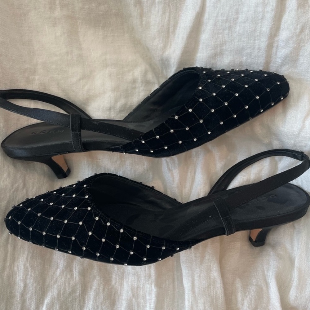 Dôen Calvi Slingback in Black Velvet Crystal, size 39